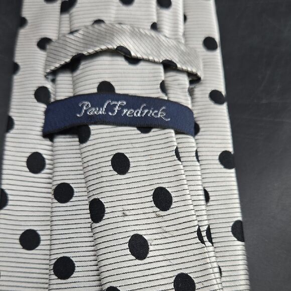 Paul Fredrick Silver White Black Floral And Polka Dot Tie Bundle (2) - Picture 2 of 10